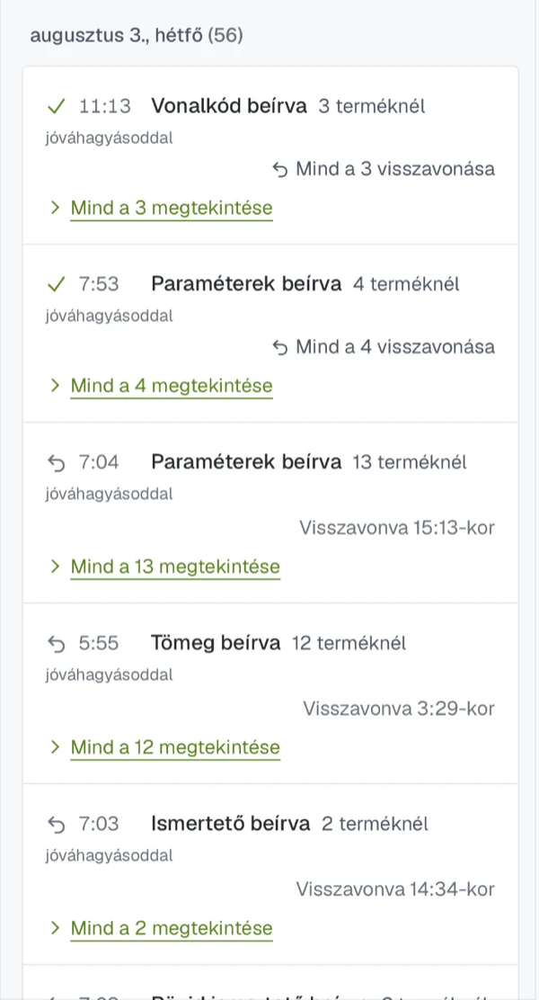 A napi teendők, a bizalmi létra ellenőrzésenként, és a napló visszavonható tételekkel – telefonon