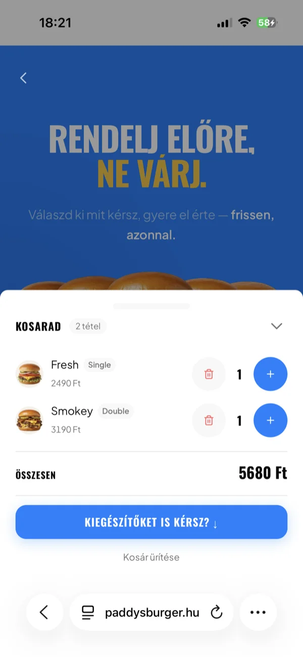 A kosár: tételek, mennyiségek, egyérintéses módosítás