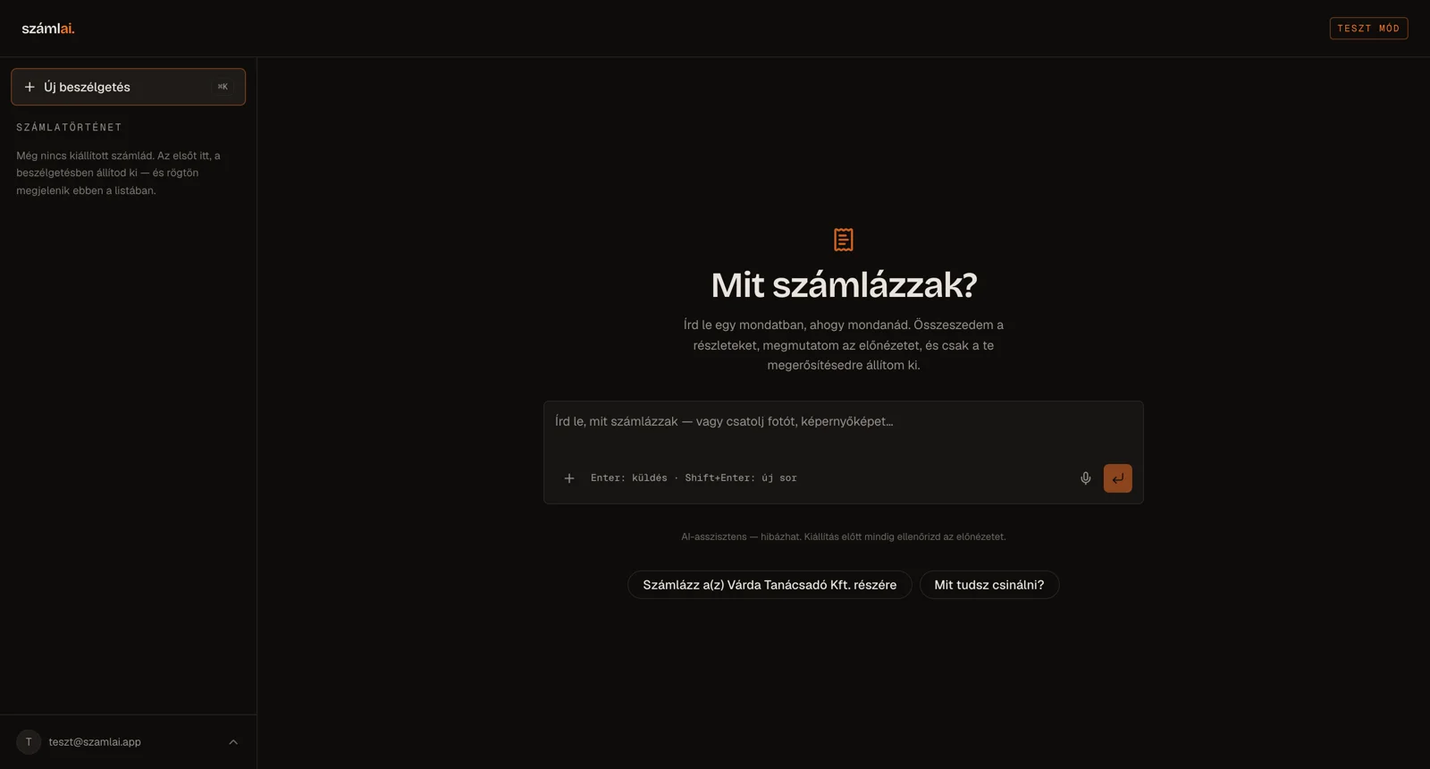 Az asszisztens belépés után: egy mondat, néhány példa, teszt mód