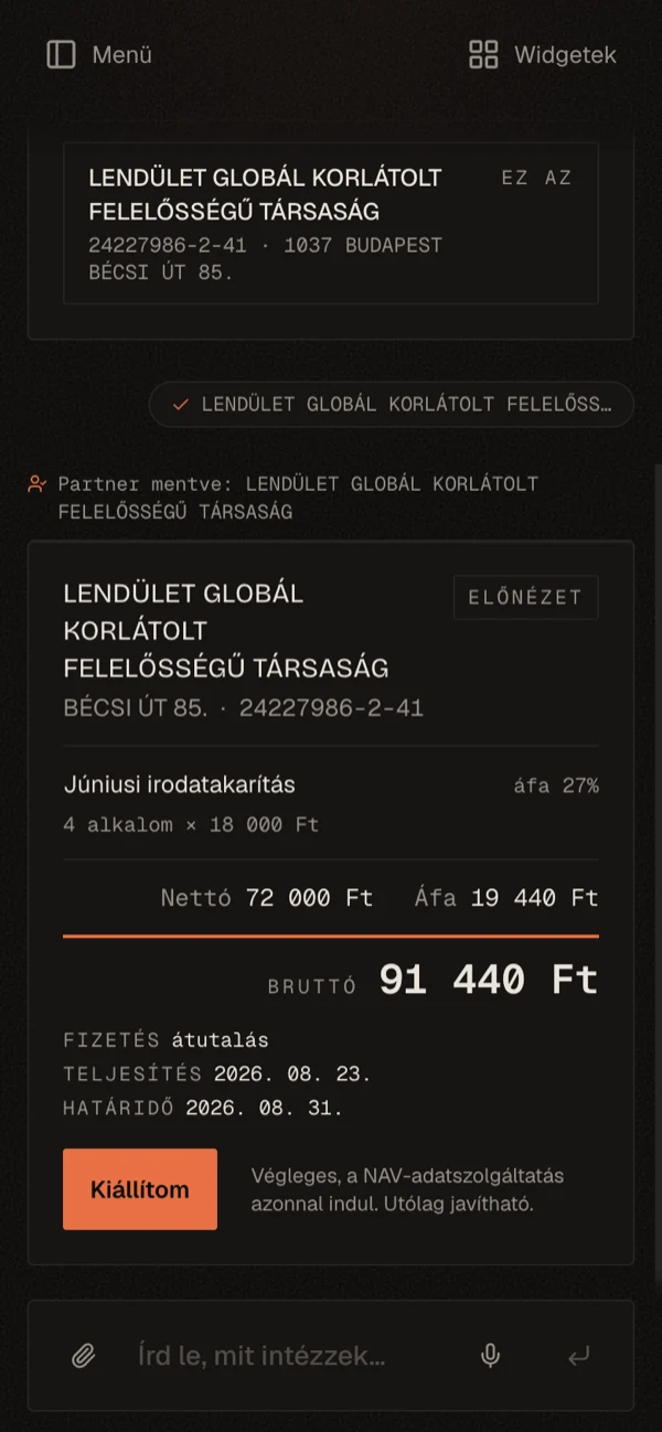 A titkar.ai nyitóoldala asztali nézetben és a számla előnézete mobilon